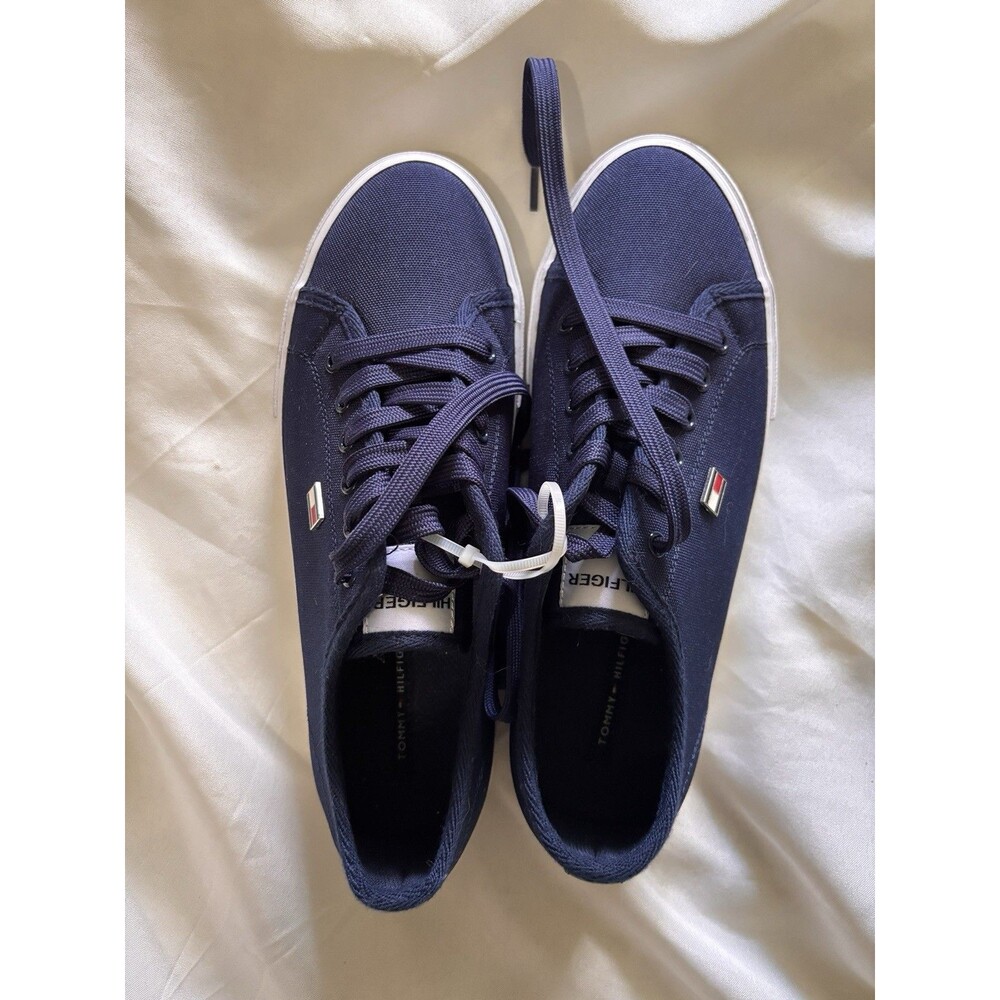 Tommy Hilfiger Women Flat Tennis Navy Blue Shoes Lace Up Canvas Sneakers 10